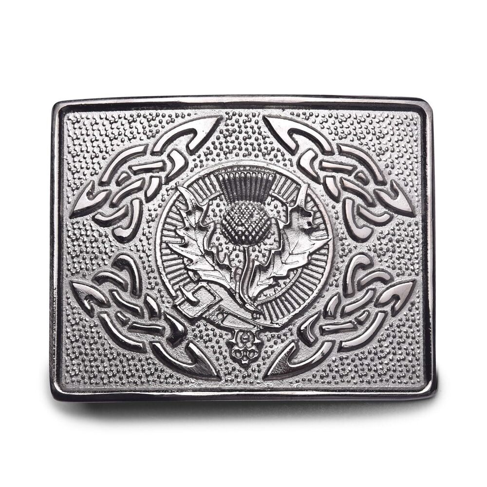 8979 Traditional Scottish Thistle Celtic Knot Kilt Belt Buckle Silver